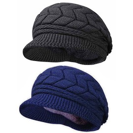 HINDAWI Winter Newsboy Hats for Women Outdoor Warm Knit Snow Ski Crochet Skull Caps Black Navy