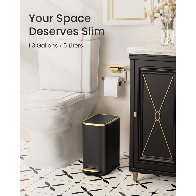 Cesun Small Bathroom Trash Can with Lid Soft Close, 5