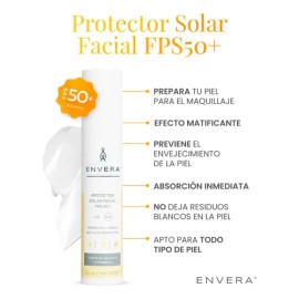 Protector Solar Facial Envera con Primer SPF 50 y Acabado Mate, 50 mL
