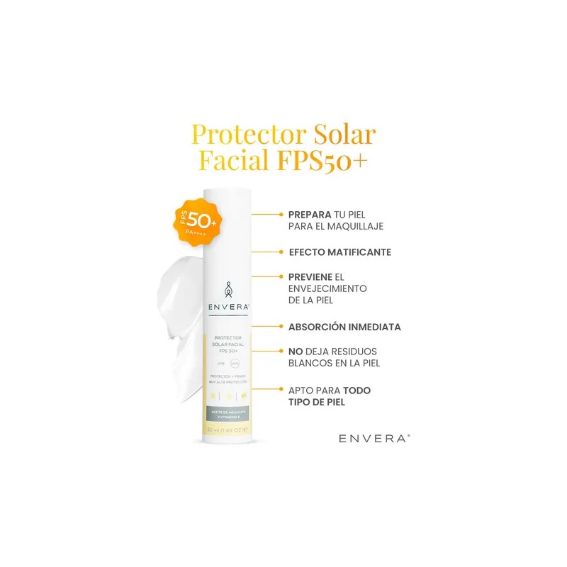Protector Solar Facial Envera con Primer SPF 50 y Acabado