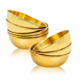 Hoypeyfiy 8 Pack 9cm Stainless Steel Sauce Dishes 4.3oz Mini Individual Saucers Bowl Round Seasoning Food Dipping Bowls Dishes Appetizer Plates for Home Restaurant (Gold)
