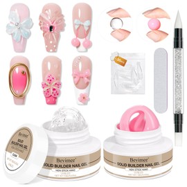 Bevimee 3d Sculpting Gel for Nail Art, Solid Builder Gel for Nails Non-Stick Hand for Modeling Sculpture Nail Extension UV/LED Manicure DIY At Home Clear Pink 2PCS