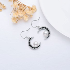 VONALA 925 Silver Women's Animal / Moon / Pearl Dangle Earrings for Women Girls, Sterling Silver