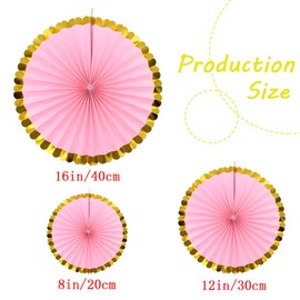Yosawo Pack of 6 Hanging Paper Fans Paper Fans Decoration for Birthday Wedding Baby Shower Parties Home Decorations (Pink Gold Tip)