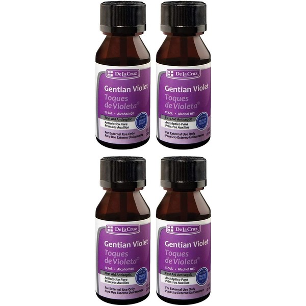 De La Cruz 1% Gentian Violet First Aid Antiseptic Liquid, Made in USA 1 FL OZ (4 Bottles)
