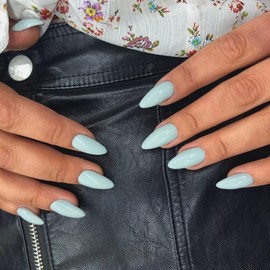 Mint Green False Nails Medium, SXVME Green Press on Nails Almond Solid Color Full Cover Fake Nails Medium Almond Nails Press on, Stiletto Stick on Nails Glue on Nails for Women DIY Nail Art 24 Pcs