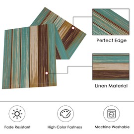 ArtSocket Farmhouse Table Runner and Placemats Set of 6, Blue Teal Green Board Painting Art Dining Table Decor for Daily Use(1 Table Runner 72 inches Long and 6 Placemats)