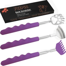 Yeipis 3 Pack Different Back Scratcher Metal Portable Telescoping Back scratchers with Rubber Handles, Extendable Back Massager Tool with Beautiful Box Stocking Stuffers for Men Women（Purple）