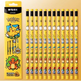 Pikachu Pencils with Eraser, 2B Triangular Pencils 12 Count (Yellow)