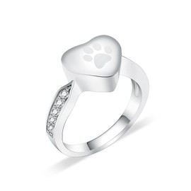[QGJNSGC] Love Urn Ring Pet Dog Cat Urn Memorial Jewelry Claw Stamp Cremation Ring, Stainless Steel, Zircon