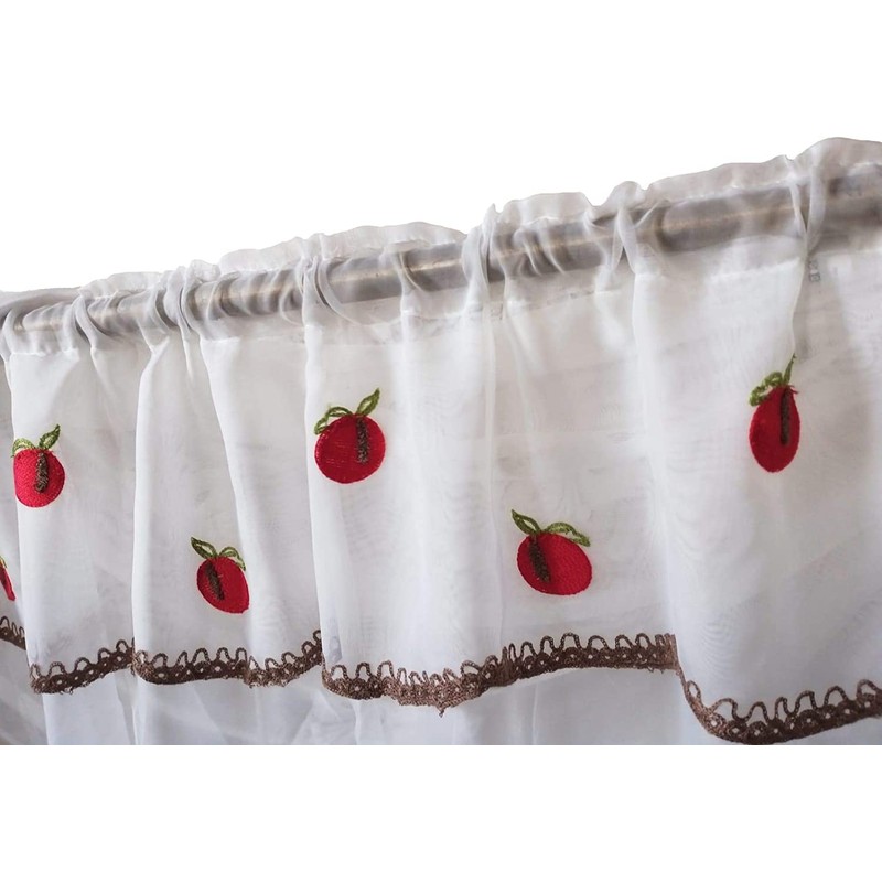 Householdfurnishing Embroidered Kitchen Window Pair Curtains Set Rod Pocket with
