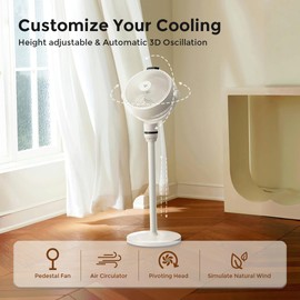 Airdog SF3 Smart Pedestal Fan Air Circulator with Temperature Sensor Remote/Touch Control, 22dB Ultra Quiet, Negative Ion Purification, Oscillating Standing Fan for Bedroom, Office & Home
