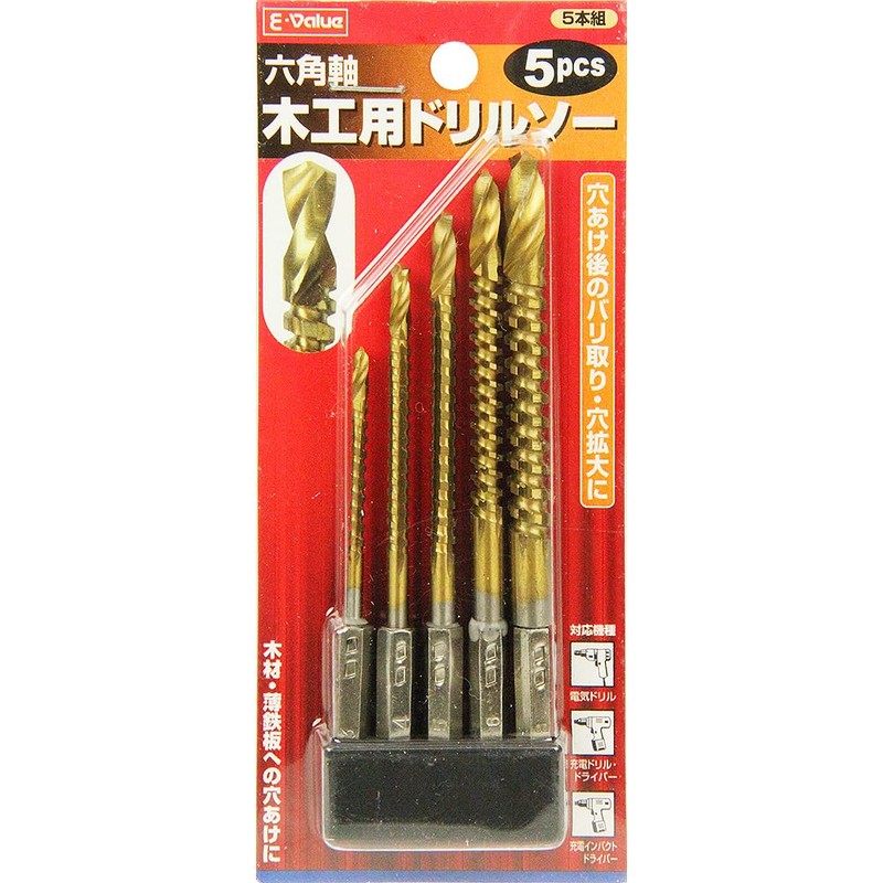 E-Value Hex Shaft Drilling Saw Set for Carpentry 5 Piece