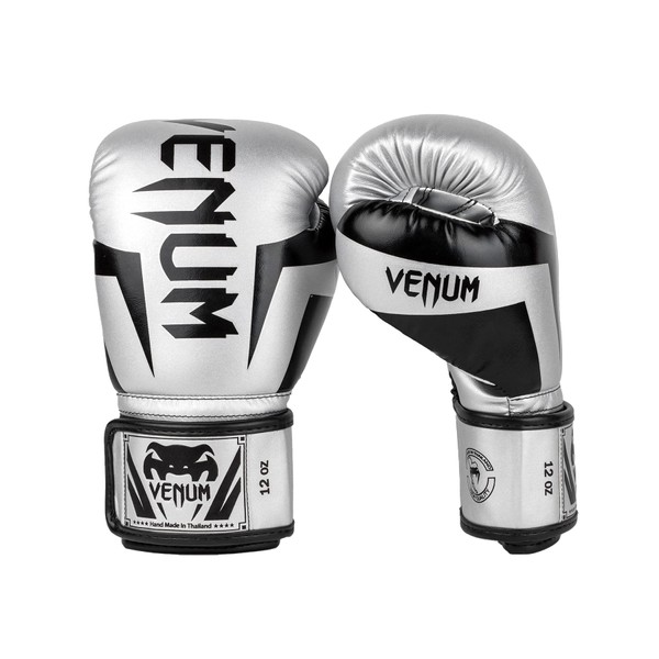 VENUM Boxing Gloves ELITE BOXING GLOVES (Silver x Black) VENUM-1392-451 // Sparring Gloves Boxing Kickboxing Fitness (14oz)