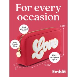 LOVE Valentine Makeup Bag Travel Cosmetics Pouch and Toiletry Bag, Nylon Zipper Pouch Purse, Cute Make Up Organizer Storage Tote for Women Girls, Waterproof Travel Skincare Case, Small Makeup Bags, Ruby