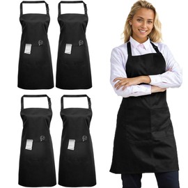 Apron,2 Pack Adjustable Bib Chef Apron Cooking Apron Waterdrop Resistant with 2 Pockets Cooking Kitchen Aprons for Women Men Chef H HOME-MART (Black+Black+Black+Black)