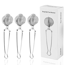 Filtro de té Snap Ball, paquete de 3 filtros de infusor de té de acero inoxidable con asa para té de hojas sueltas, especias, condimentos