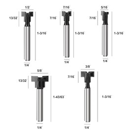 Yueqing Zhongji T track router bit Keyhole router bit 1/4 shank- 5/16&3/8 & 1/2 &5/8 &7/16 Inch Blade Diameter T track bolts 1/4 Inch Shank Keyhole bit t-slot bolts Keyhole Router Bit Set 5PCS