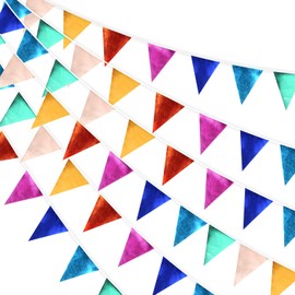 32Ft Fabric Bunting, Bunting Decorations, Metallic Pennant Banner, Triangle Banners Decor for Wedding Shower Anniversary Outdoor (Multicolor)