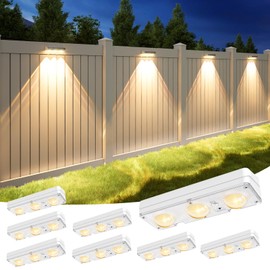 APONUO Solar Fence Lights Outdoor Waterproof, Fence Lights Solar Powered, 12 RGB Color Modes & Warm White & Cool White, Fence Solar Light Outdoor for Backyard, Patio, Wall, Deck, Yard（8 Pack, White）
