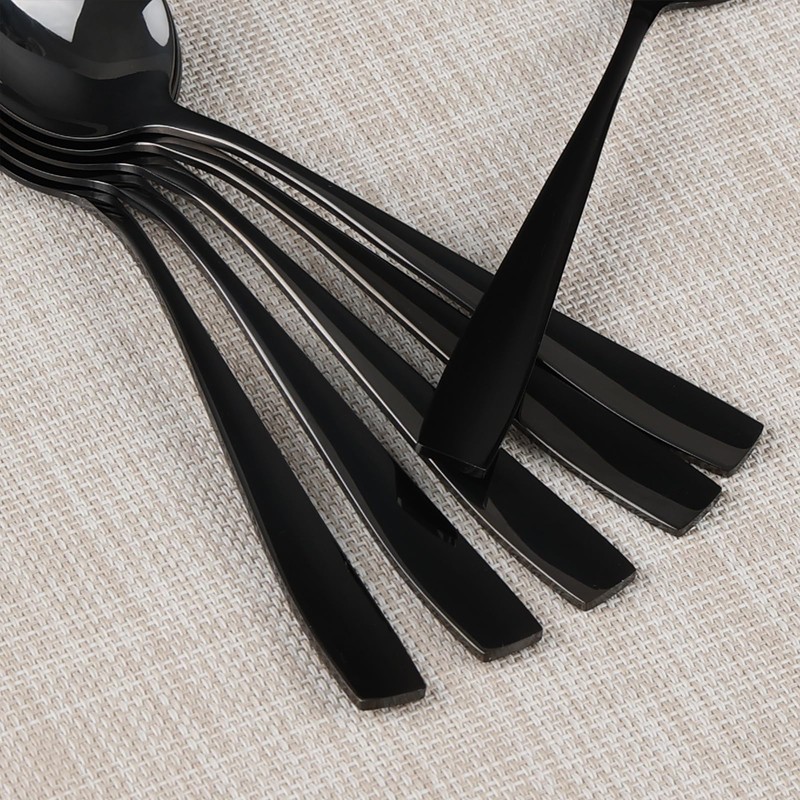Uumitty 12 Pieces Round Soup Spoons Stainless Steel, Black Table