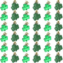 Leinuosen 36 Pieces St Patrick's Day Shamrocks Ornament for Tree Mini Clover Decorations Lucky Irish Green Trefoil Hanging Bauble for St Patricks Day Table Shelf Festival Decoration(Glossy & Glitter)
