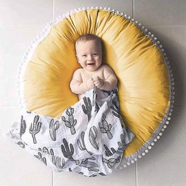 Kishome Large Floor Pillow Kids Round Floor Cushion Seating, 35 inches Big Circle Pillow, Round Pillows Seating for Children, Oversized Mat for Reading Nook Teepee Playroom Nursery Canopy Yellow