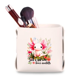 BJDAMAI Axolotl Makeup Brush Holder, Decorative Desk Organizer for Jewelry Pen Pencil Glasses Storage, Axolotl Lovers Themed Gifts Stuff For Girls Teens Kids Women!