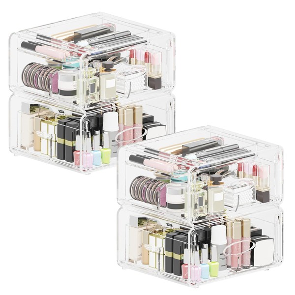 2 PACK Luxury Design Extra Large Clear Stackable Makeup Vanity