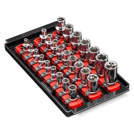 Ernst Manufacturing 8-Inch Socket Boss, 3-Rail Socket Tray, Red - 1/4", 3/8", 1/2" Drive
