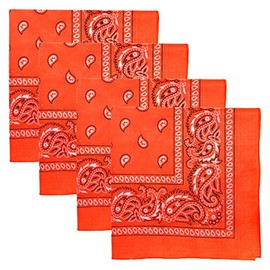 Motique Accessories 22 Inch Neon Paisley Bandana - Set of 4 Orange