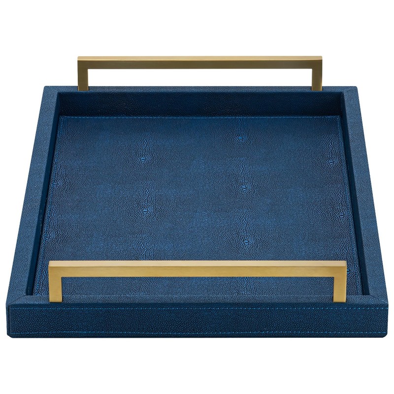 XIGEXIGE Navy Blue Decorative Serving Tray, Shagreen Leather Coffee Table