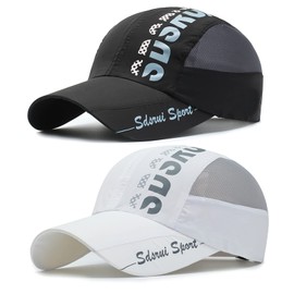 AYPOW Pack of 2 Sports Mesh Baseball Cap, Unisex Baseball Cap, Outdoor Baseball Cap, Adjustable Adult Hat, Sports Cool Fashion Baseball Cap for Men and Women, Mesh Baseball Cap, Black01 and White01