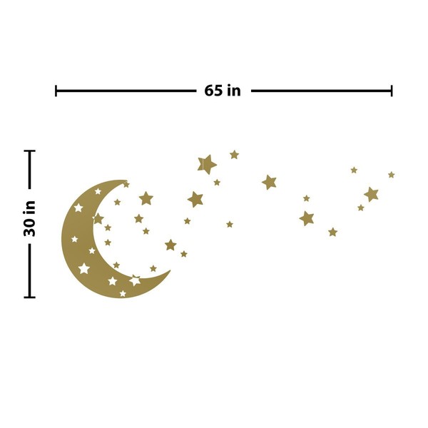 Moon and Stars Night Sky Vinyl Wall Art Decal Sticker Design for Nursery Room DIY Mural Decoration (Gold, 30x65 inches)