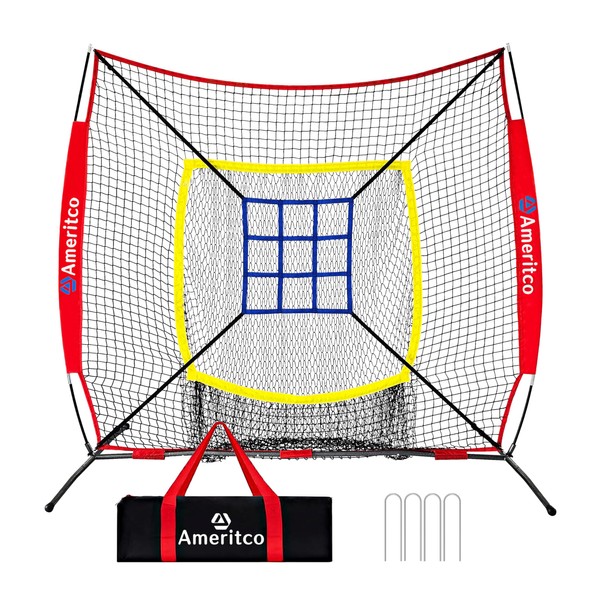 Ameritco 7x7ft Baseball Net with Strike Zone, Large Pocket Baseball