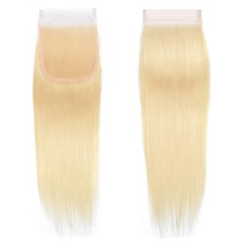 5x5 Blonde Closure Transparent Lace #613 Straight Real Human Hair Closure Pre plucked with baby Hair Natural Hairline Free part 14 Inch