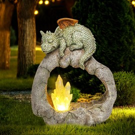 VEEKI Solar Dragon Garden Statues Outdoor, Resin Dragon Statue Solar Figurine Lights Outdoor Waterproof, Solar Sculpture Dragon Decor for Garden Yard Patio, Dragon Gifts for Mom Grandma Women