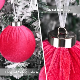 Velvet Ornaments for Christmas Tree Decorations - Hot Pink Christmas Ball Ornament for Indoor Holiday Decor - Shatterproof Xmas Bulbs Ornaments 80mm 3.15inch - Pack of 16
