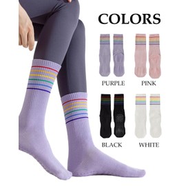 MapleLeafSwallow Women Pilates and Yoga Socks with Cotton, Breathable,Absorbent, Non-slip Footbed 3 Pairs with Black, White and Pink