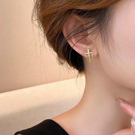 SLUYNZ 925 Sterling Silver CZ Star Earrings Studs for Women Teen Tiny Post Studs Earrings Star Drop