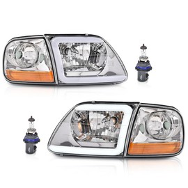 ALLGOOD LED Tube Headlights & Corner Parking Lights Compatible with 1997-2002 Ford Expedition /1998-2004 Ford F150 / 1997-1999 F250 Clear Lens Chrome Housing Amber Reflector
