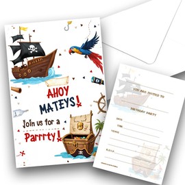 Pirate Map Party Invitations Pack & Envelopes (WRITE ON) (Pack of 12 with envelopes)