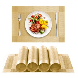 jiuzcare Place Mats Set of 4 PVC Place Mats Heat Resistant 45 x 30 cm Non-Slip Place Mats Washable Table Mats PVC Tear-Resistant Heat Resistant Place Mats Gold
