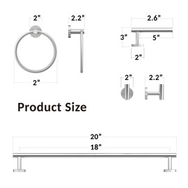 Luxbaro 18 Inch Bathroom Hardware Set, Brushed Nickel Bathroom Accessories, Modern Towel Bar Set Wall Mounted, Durable SUS304 Stainless Steel, 4-Piece