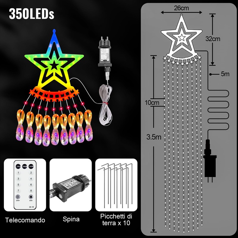 HELESIN Waterproof Christmas Tree Lighting with Stars, 2 m x