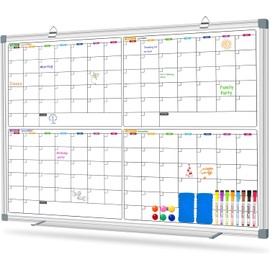 Calendar Whiteboard for Wall 36" x 24", 4 Month Magnetic Calendar Dry Erase Board, Planning Board Bulletin Board Portable Board for Office, School, Home Organization