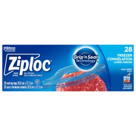 Ziploc Large Food Storage Freezer Bags, Grip 'n Seal Technology for Easier Grip, Open and Close, 28 Count