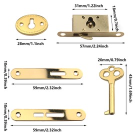 ZZHXSM 1 Set Golden Wooden Box Latch with Key 8 Screws Jewellery Box Lace Locking Piece 5 in 1 Jewellery Box Hidden Lock for Mini Box Furniture Drawer Jewellery Box Closet