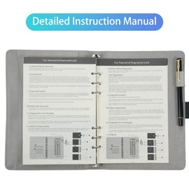 A5 Leather Notebook with Fingerprint Lock and 16GB High-Speed USB Drive Lined Journal Planner 100-Page 6-Ring Binder 4 Card Slots Perfect for Businessman Professionals Students Work Plan Schedule