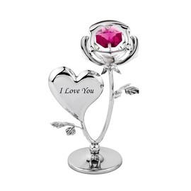 Crystocraft Crystal Rose with Heart Figurine, Rose Decoration with Austrian Crystal, Mini Rose for Craft, Rose Ornament Gift for Valentine's Day Anniversary Birthday Christmas (I Love You(Red))